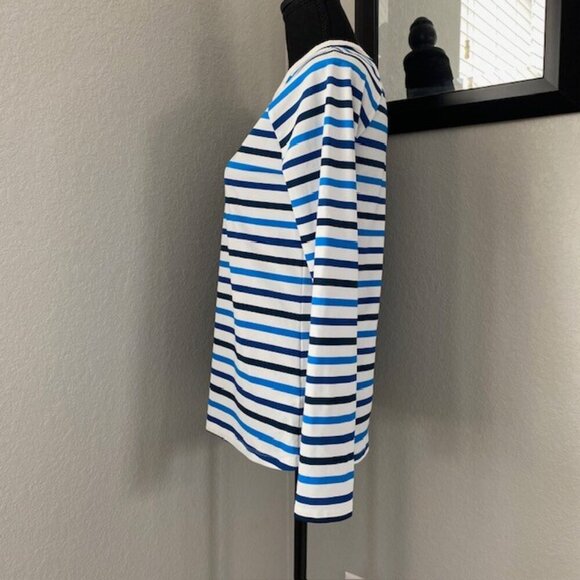 SPANX Ocean Stripe Coastal Blue Swim Shirt Rash Guard Medium - Picture 5 of 10